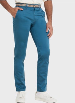 Buy Thomas Scott Men Blue Cotton Slim Fit Chinos Trousers in Saudi Arabia