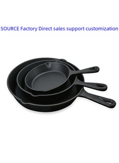 Buy Hebei Cast Iron Mini Small Flat Bottom Steak Frying Pan Uncoated Pan Old-fashioned Thickened Non-stick Pan for Gas and Electric Small three piece set 10cm.14cm.20cm in UAE