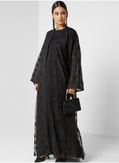 اشتري Embroidered Flared Sleeve Abaya في الامارات