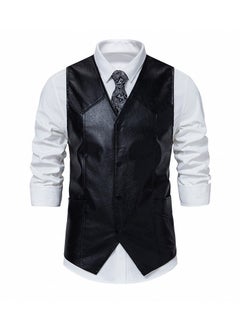 Buy New Men's PU Leather Solid Color Retro Men's Motorcycle Vest in Saudi Arabia