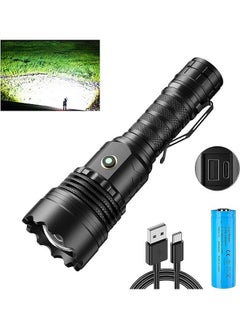 اشتري LED Rechargeable Flashlight 20000 High Lumens Super Bright, 3000m Extreme Long Shot, 6 Modes Type-C Fast Charging Torches, Ipx6 Waterproof Zoomable Tactical Flashlights for Camping Hiking Emergency في السعودية