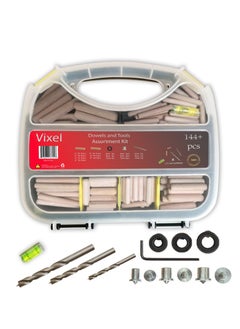 Buy VIXEL 144+ pcs Wooden Dowels and Tools Assortment Kit Complete Woodworking Set for Repair, DIY and Home Improvement Including Wooden Dowels, Drill Bits, Drill Stops and Level Gauge in UAE