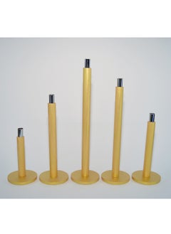 Buy Candle holder set of 5 pieces of different lengths, wood with an aluminum base, decorative candle holder - for room decoration, dining table decor (gold) in Egypt