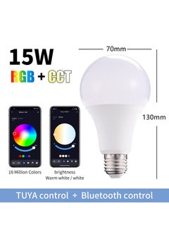 Buy Smart LED Bulb Bluetooth Remote Control Color Adjustable Light Works with Tuya Smart and Assistant 220V/230V 15W 3000K 800LM Multicolors in UAE