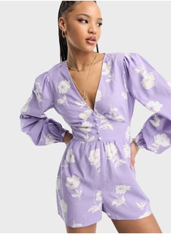 Buy V-Neck Printed Playsuit in Saudi Arabia