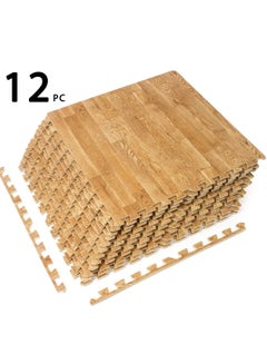 Buy Foam floor mat sets, wooden color, 12 pieces in Saudi Arabia