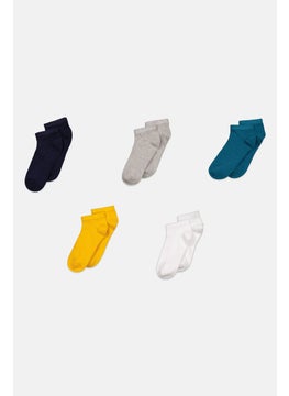 اشتري Kids  Boy 5 Pairs Plain Ankle Socks, Yellow/White/Grey في الامارات