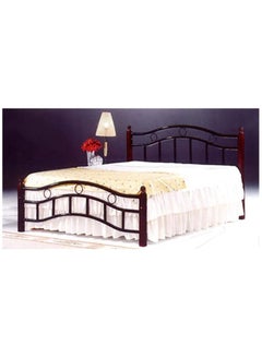 Buy Wooden Steel Queen Size Bed with Medical Mattress Cherry Brown Legs  150 x 190 cm in UAE