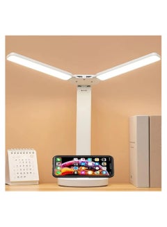 Buy Double Head LED Desk Lamp, Table Lamp, Rechargeable, Eye-Caring, Touch Control With USB Charging Port-Bedside Table Lamp for Reading, Study Lamp for Kids, Home, Office, White in Egypt
