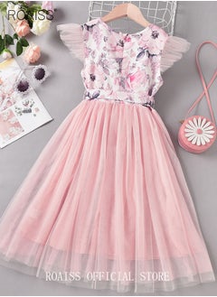 Buy Girls' Floral Mesh Patchwork Princess Dress for Spring, Korean Style, Suitable for Big Girls, INS Fashion in Saudi Arabia