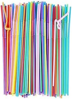 Buy Pack of 100 Colourful Drinking Straws - Long and Flexible - Disposable - Ideal For Parties, Bars, Drinks, Smoothies - Useful For Arts And Crafts in Egypt