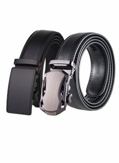 Buy Men's Belt, Leather Ratchet Dress Belt, Belt Adjustable Sliding Buckle, Automatic Buckle (2 PCS) in Saudi Arabia