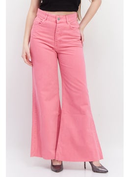 Buy Women Regular Fit Wide Leg Stretchable Jeans, Pink in UAE