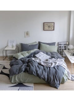 Buy King Size Duvet Cover Solid Color 6 Piece Casual Modern Style Bedding Set Relaxed Soft Feel Natural Classical Look (King, Grey and Sea Green) in UAE