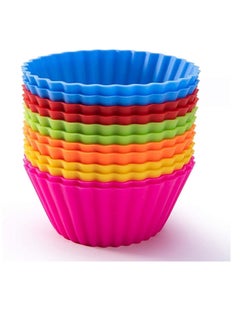 Buy Set of 12 Pieces (1 dozen) Round Shaped Silicon Cake Baking Molds Jelly Mold Silicon Cupcake Pan Muffin Cup in UAE