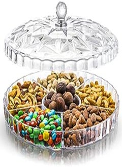 اشتري ZOOFOX Snack Serving Tray, 12" Appetizer Tray with Lid, 6 Compartments Round Plastic Food Storage Organizer for Dried Fruits, Nuts, Candies, Sweet Cookies and Fruits (Clear) في مصر