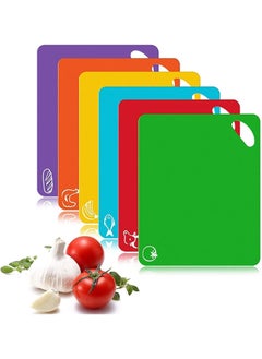 اشتري Flexible Kitchen Plastic Cutting Boards with Food Icons, Mats with Food Icons and Easy Grip Handles, Dishwasher Safe Hanging Food Board Mats, 6-Pack في الامارات