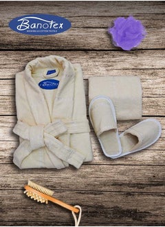 Buy Bath robe set made of 100% fabric, consisting of 4 pieces, 1 women's robe, 1 slipper, and a towel 50 * 100 in Saudi Arabia