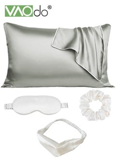 Buy 5PCS Pillowcase for Hair and Skin Vegan Silk Pillowcase Set 2 Satin Pillowcases 1 Hair Tie 1 Eye Mask 1 Scrunchie-Luxury Sleep Set Leopard Grey in Saudi Arabia