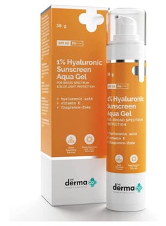اشتري جل Derma Co 1٪ Hyaluronic Sunscreen Aqua Ultra Light Gel مع عامل وقاية من الشمس 50 PA ++++ للطيف الواسع والأشعة فوق البنفسجية A والأشعة فوق البنفسجية B والحماية من الضوء الأزرق - 50 جم في الامارات