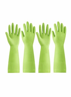 اشتري 2 Pairs Of Durable Cleaning Gloves Reusable Non Slip Rubber Long Sleeve Waterproof Household Dishwashing To Protect Hands Soft And Comfortable Premium Kitchen في الامارات