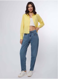 Buy Fancy Mom Fit Frayed Bottom Denim Jeans in Egypt