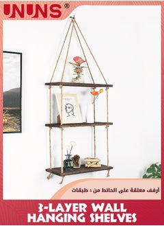 Buy Hanging Shelves For Wall,3-Tier Antique Wood Floating Hanging Shelf With Handmade Twine Weaving Process,Suitable For Bedroom Living Room Bathroom,Hanging Window Plant Shelves Decor in Saudi Arabia