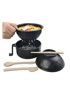 Buy Microwave Ramen Cooker Ramen Bowl Set with Lid Chopsticks College Dorm Room Essentials for Girls, Boys, Rapid and Quick Ramen Cooker with Handles Apartment Essentials for Apartment (Black) in UAE