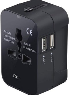 Buy Dual USB Universal Travel Adapter, International All in One Worldwide Travel Adapter and Wall Charger with USB Ports with Multi Type Power Outlet USB 2.1A,100-250 Voltage Travel Charger (Black) in UAE