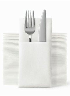 اشتري Disposable Cloth Like Napkins, Built-in Flatware Pocket, Wedding Party Linen Feel White Napkin, Prefolded for Silverware,50 Count في السعودية