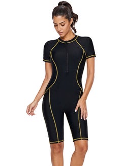 Buy One Piece Swimwear Women Short Sleeve Swimsuit Quick-Dry Beachwear Black in Saudi Arabia