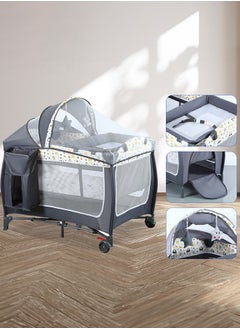 Buy Double Layers Baby Crib Portable Foldable and Movable Diaper Table Baby Care Table Crib with Mosquito Net for 0-36 Months Old Toddler in UAE