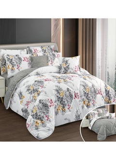 Buy Hours comforter set with soft silky fabric two sides floral print 8 pieces king size in Saudi Arabia