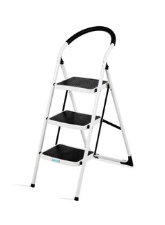 Buy Foldable Ladder 3 Steps With Wide Anti-Slip Feature, Sturdy Steel foldable Ladder  Lightweight Space-Saving Ideal for Office, Kitchen, Home,, Garden (3 Steps, Black & White) in UAE