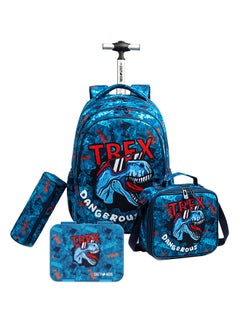 Buy 18 Inch Set Of 4 Trolley School Bag With Bento Lunch Box, Lunch Bag And Pencil Case - TREX Dinosaur - Blue in UAE