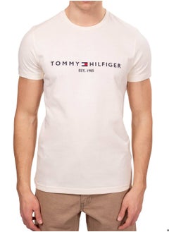 Buy Men's Logo Embroidery Slim Fit T-Shirt -  Pure cotton, Beige in Saudi Arabia