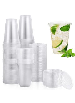 اشتري 50PC Disposable Drinking Plastic Cup 16oz For Smoothie Coffee Water Juice Cups With Flat Lid Clear في الامارات