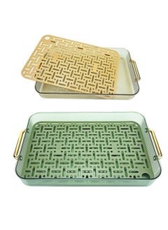 اشتري Double Layer Tea Tray Kitchen Tray, 2 Pcs Dish Drain Tray, Tableware Drying Tray, Household Draining Plate, Suitable for Entertaining,Eating, Water Drip Tray for Cup, Plate,Fruit, Bathroom (Green) في الامارات