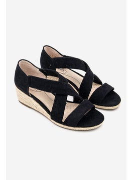 اشتري Women Slip On Suede Cross Strap Sandals, Black في الامارات