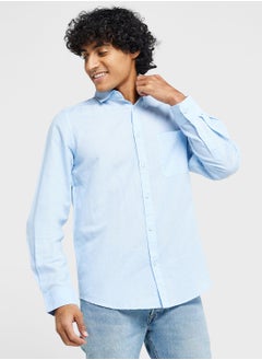 Buy Men Blue Slim Fit Casual Linen Cotton Sustainable Shirt in UAE