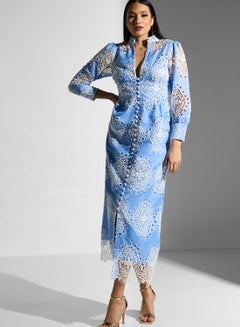 Buy Front Slit Button Detail Printed Dress in Saudi Arabia