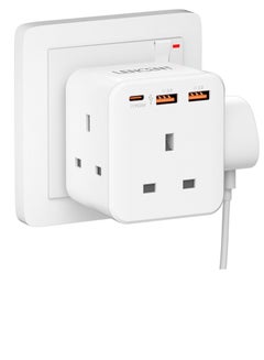 Buy LENCENT Multi Plug Extension with 2 USB, 3 Way 3 Plugs Socket adapter, 5-in-1 Cube Electrical Extender Outlet Adaptor, USB Wall Charger, 3 Pin Plug Expander for Home, Office, Kitchen, 13A 3250W in Saudi Arabia