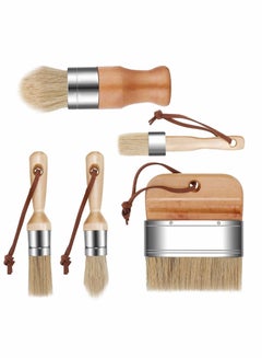 اشتري Chalk and Wax Paint Brushes, 5 Pieces Natural Bristles Wooden Handle DIY Painting and Waxing Brushes for Art Craft Wood Furniture Decor في الامارات