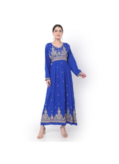 اشتري LONG EMBROIDERED VISCOSE SOLID BLUE COLOUR ARABIC JALABIYA DRESS في الامارات