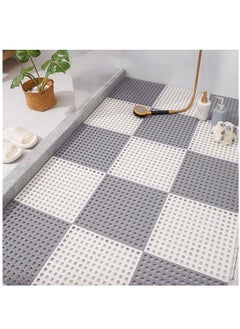 اشتري Non Slip Drainage Floor Tiles,12 Pack Interlocking Bath Floor Mat, 30x30cm Shower Mat with Drainage Holes for Bathroom, Kitchen, Pool (White and Grey) في السعودية