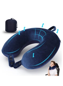 اشتري Memory Foam Travel U Shape Neck Pillow for Head Support Soft Adjustable Pillow for Plane, Car  Home Recliner Navy Blue 30x30x8cm في السعودية