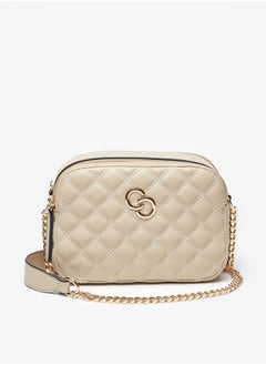 Buy Women's Quilted Crossbody Bag with Chain Strap and Zip Closure in UAE