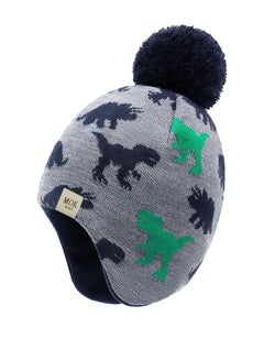 Buy Baby Knitted Hat Autumn Winter Dinosaur Jacquard Boys and Girls Ear Protection Hat Children Soft and Warm Woolen Hat M (1-3 Years Old) for Kids Like Go to School Camping Hiking Bushwalking Grey/Black in Saudi Arabia