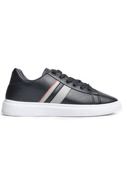 Buy Men's Fashion Leather Flat Sneakers With Bold Side Color Design in Egypt