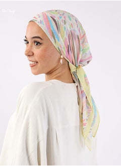 اشتري Square Printed Crepe Chiffon Off White \ Pink \ Green For Women في مصر